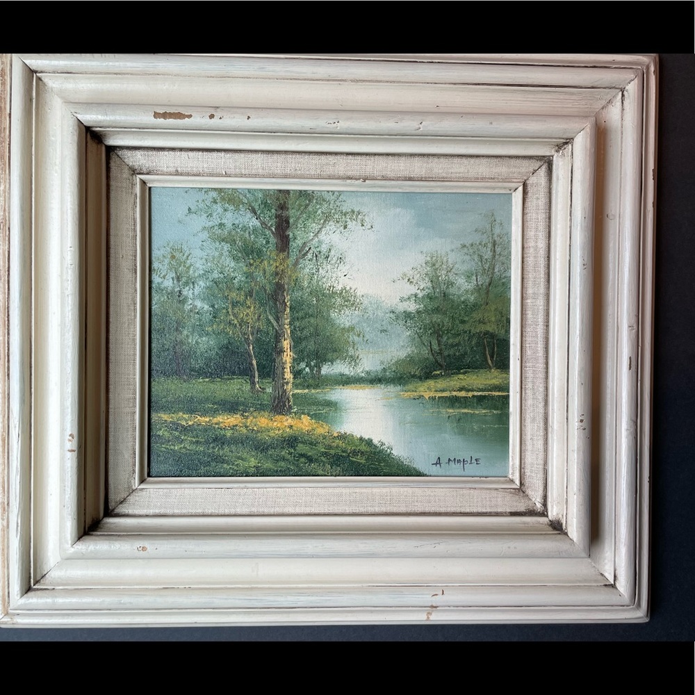 Vintage tree and river painting. A. Maple artist